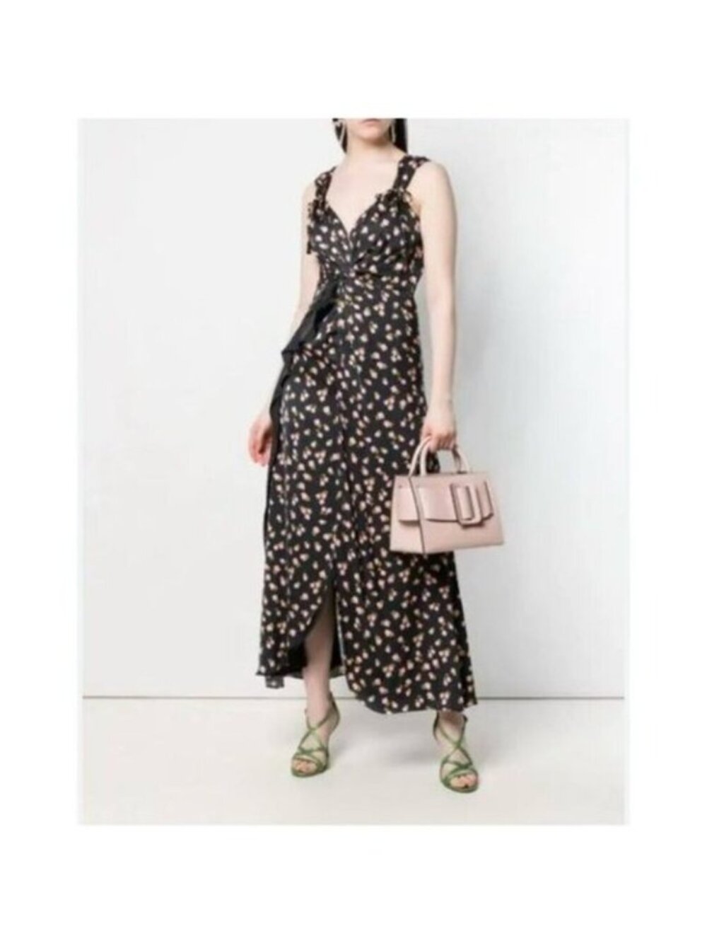 Self Portrait Twisted Ruffle Floral Jacquard Dress 10 Maxi Satin Twill Slit